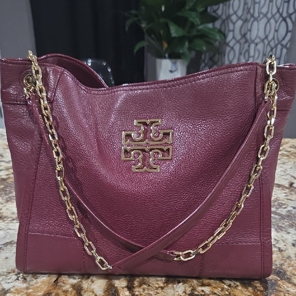 Tory Burch Burgundy Shoulder Bag with Gold Chain